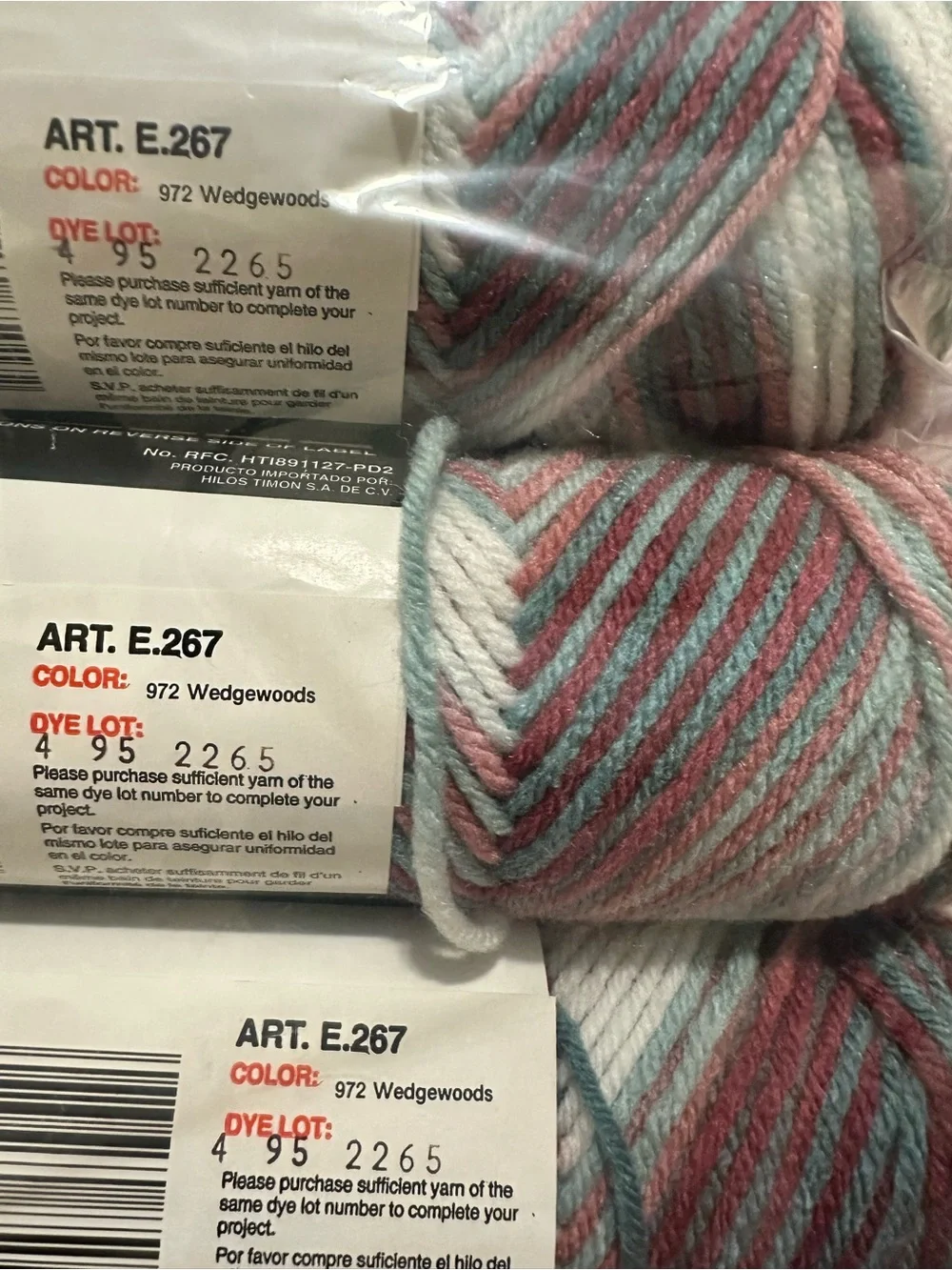 Lot of 3 Vintage Red Heart Classic Yarn, Wedgewood Color Same Dye Lot